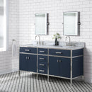 Water Creation Marquis 72" Double Sink Carrara White Marble Countertop Vanity in Monarch Blue MQ72CW01MB-000000000