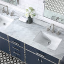 Water Creation Marquis 72" Double Sink Carrara White Marble Countertop Vanity in Monarch Blue MQ72CW01MB-000000000