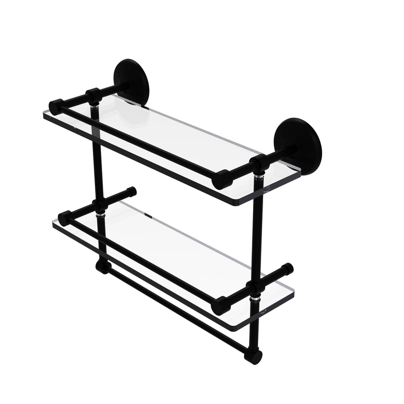 Allied Brass Monte Carlo Collection 16 Inch Gallery Double Glass Shelf with Towel Bar MC-2TB-16-GAL-BKM