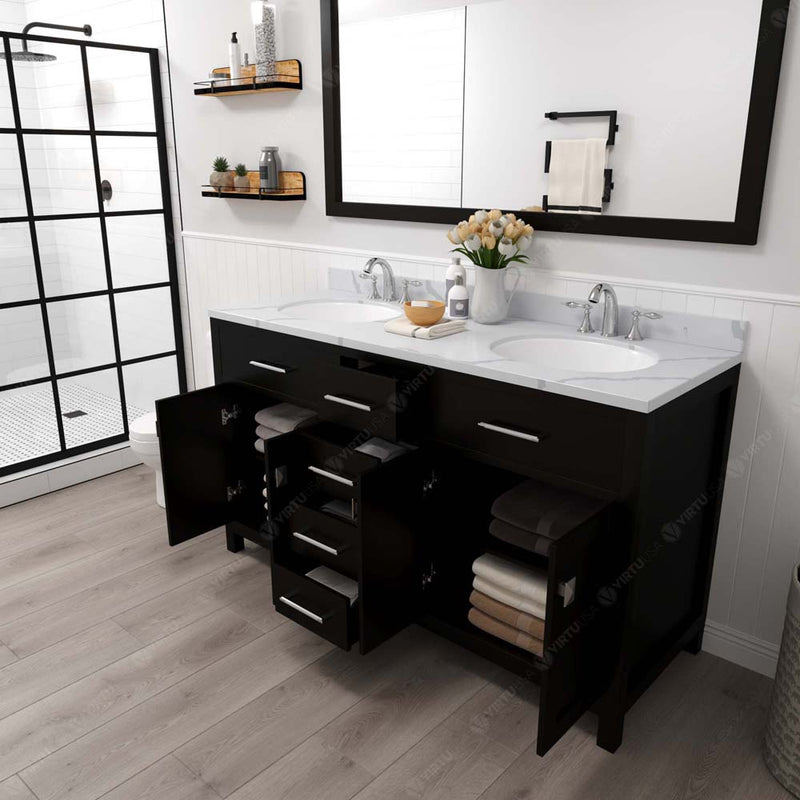 Modern Fittings Caroline 60" Double Bath Vanity with Calacatta Quartz Top and Round Sinks