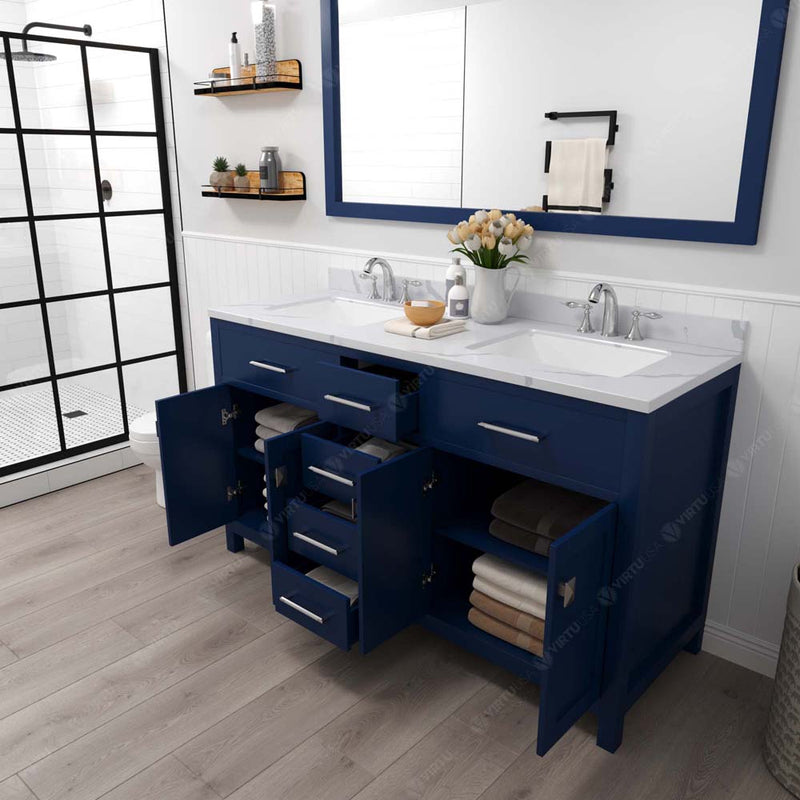 Modern Fittings Caroline 60" Double Bath Vanity with Calacatta Quartz Top and Square Sinks