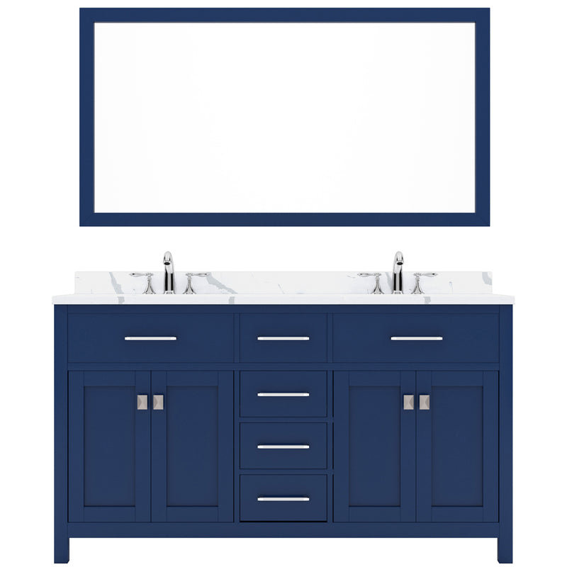 Modern Fittings Caroline 60" Double Bath Vanity with Calacatta Quartz Top and Square Sinks Faucets