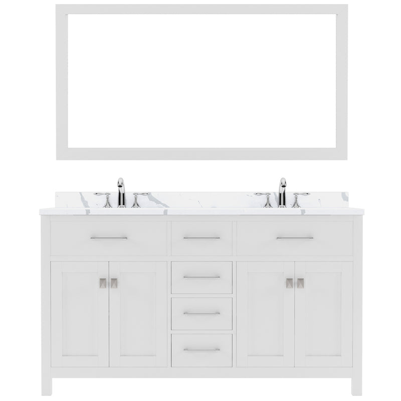 Modern Fittings Caroline 60" Double Bath Vanity with Calacatta Quartz Top and Square Sinks Faucets