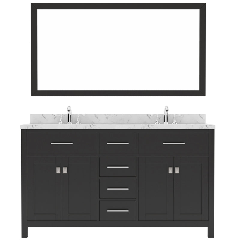 Modern Fittings Caroline 60" Double Bath Vanity with Cultured Marble Quartz Top and Round Sinks Faucets