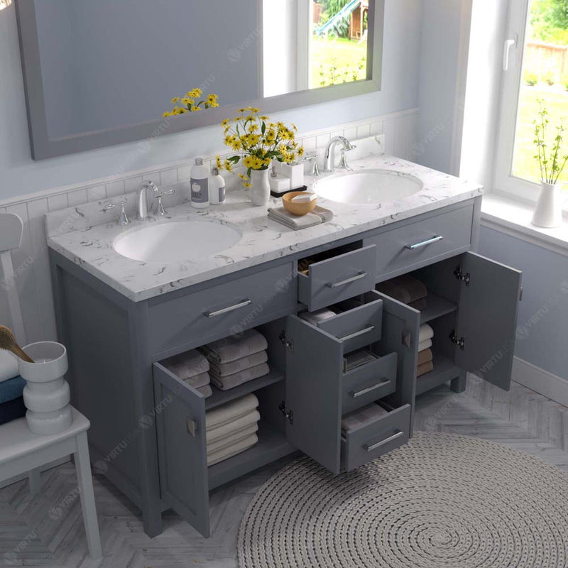 Modern Fittings Caroline 60" Double Bath Vanity with Cultured Marble Quartz Top and Round Sinks