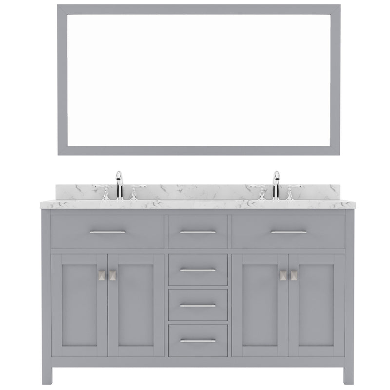 Modern Fittings Caroline 60" Double Bath Vanity with Cultured Marble Quartz Top and Round Sinks Faucets