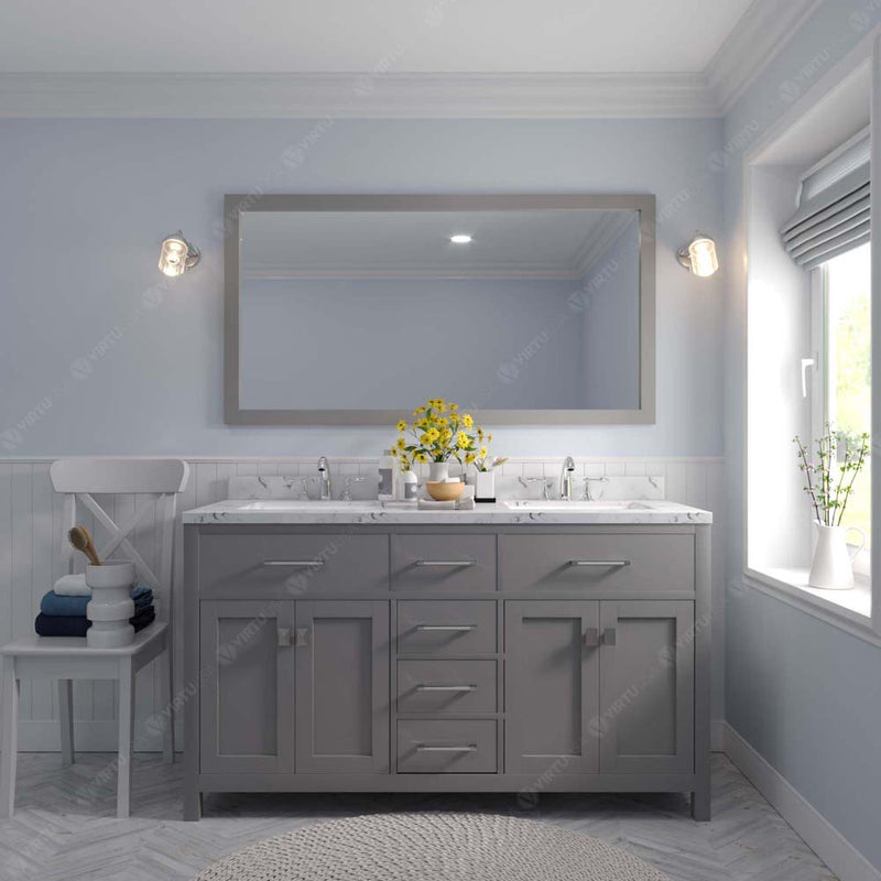 Modern Fittings Caroline 60" Double Bath Vanity with Cultured Marble Quartz Top and Square Sinks