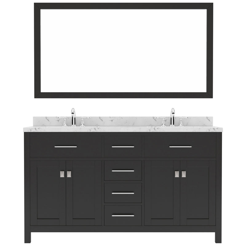 Modern Fittings Caroline 60" Double Bath Vanity with Cultured Marble Quartz Top and Square Sinks Faucets