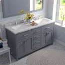 Modern Fittings Caroline 60" Double Bath Vanity with Cultured Marble Quartz Top and Square Sinks Faucets