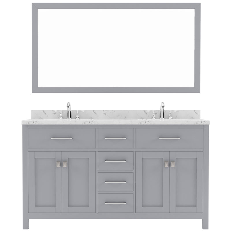 Modern Fittings Caroline 60" Double Bath Vanity with Cultured Marble Quartz Top and Square Sinks Faucets