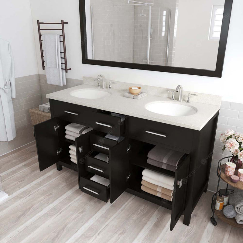 Modern Fittings Caroline 60" Double Bath Vanity with Quartz Top and Round Sinks Faucets