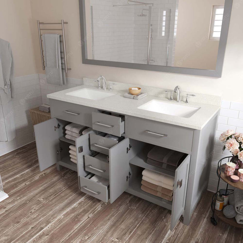 Modern Fittings Caroline 60" Double Bath Vanity with Quartz Top and Square Sinks