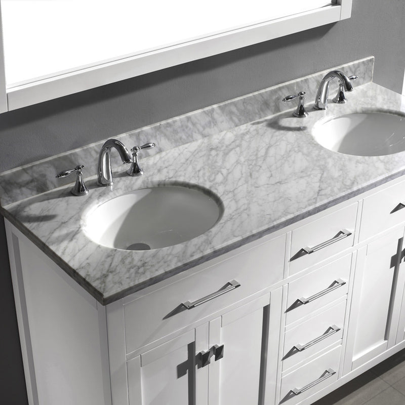 Modern Fittings Caroline 60" Double Bath Vanity with Marble Top and Round Sinks Faucets