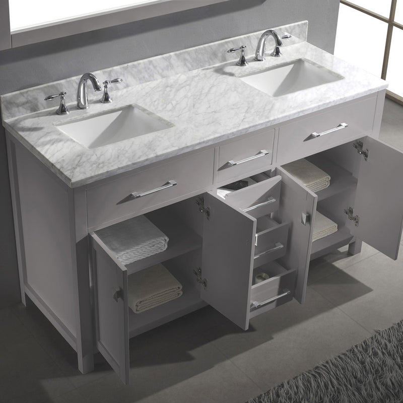 Modern Fittings Caroline 60" Double Bath Vanity with Marble Top and Square Sinks