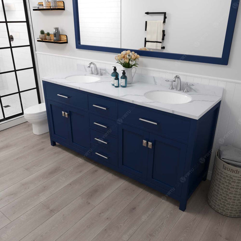 Modern Fittings Caroline 72" Double Bath Vanity with Calacatta Quartz Top and Round Sinks Faucets