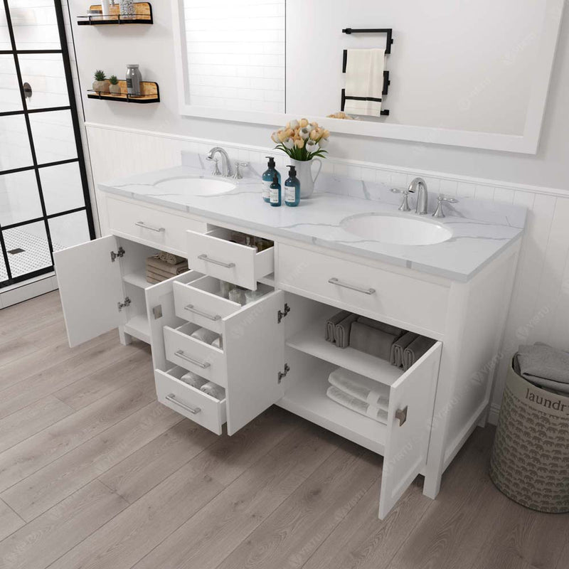 Modern Fittings Caroline 72" Double Bath Vanity with Calacatta Quartz Top and Round Sinks Faucets