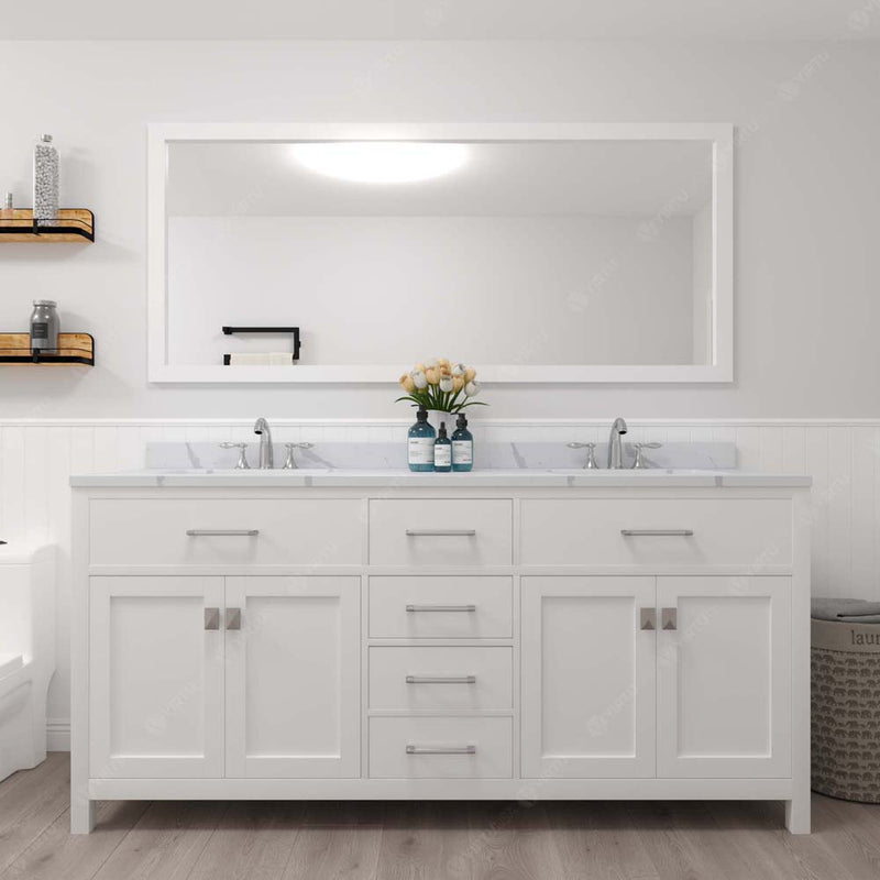 Modern Fittings Caroline 72" Double Bath Vanity with Calacatta Quartz Top and Square Sinks Faucets