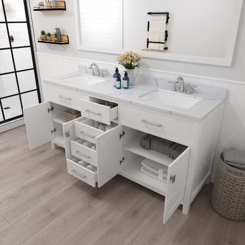 Modern Fittings Caroline 72" Double Bath Vanity with Calacatta Quartz Top and Square Sinks