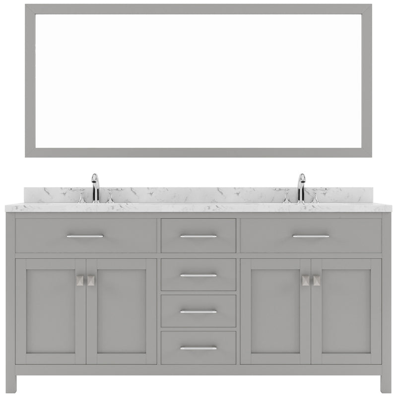 Modern Fittings Caroline 72" Double Bath Vanity with Cultured Marble Quartz Top and Round Sinks Faucets