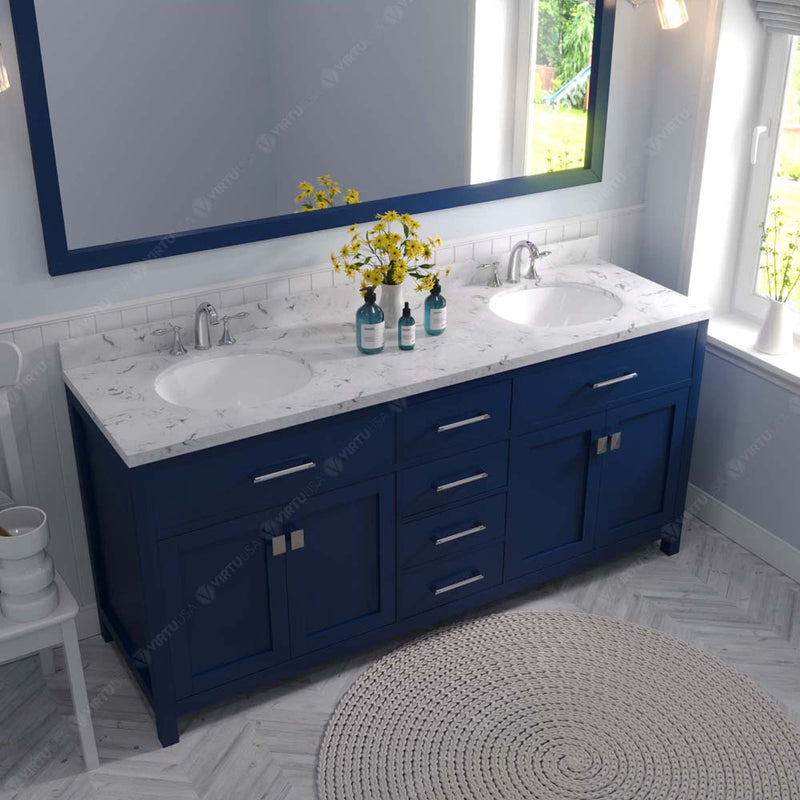 Modern Fittings Caroline 72" Double Bath Vanity with Cultured Marble Quartz Top and Round Sinks