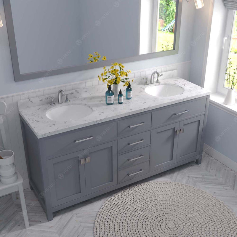 Modern Fittings Caroline 72" Double Bath Vanity with Cultured Marble Quartz Top and Round Sinks