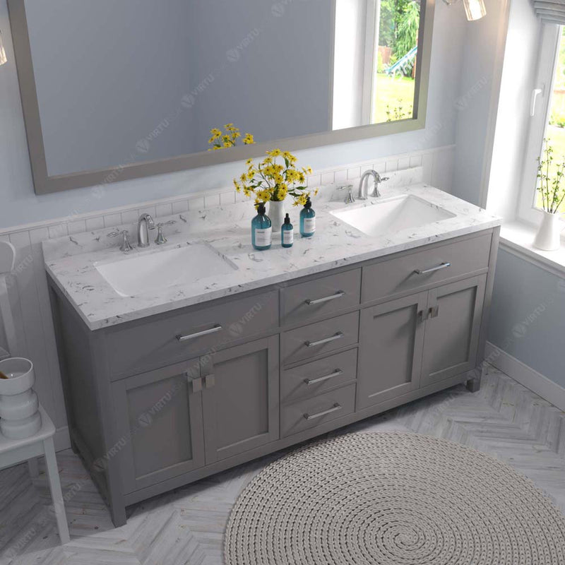 Modern Fittings Caroline 72" Double Bath Vanity with Cultured Marble Quartz Top and Square Sinks