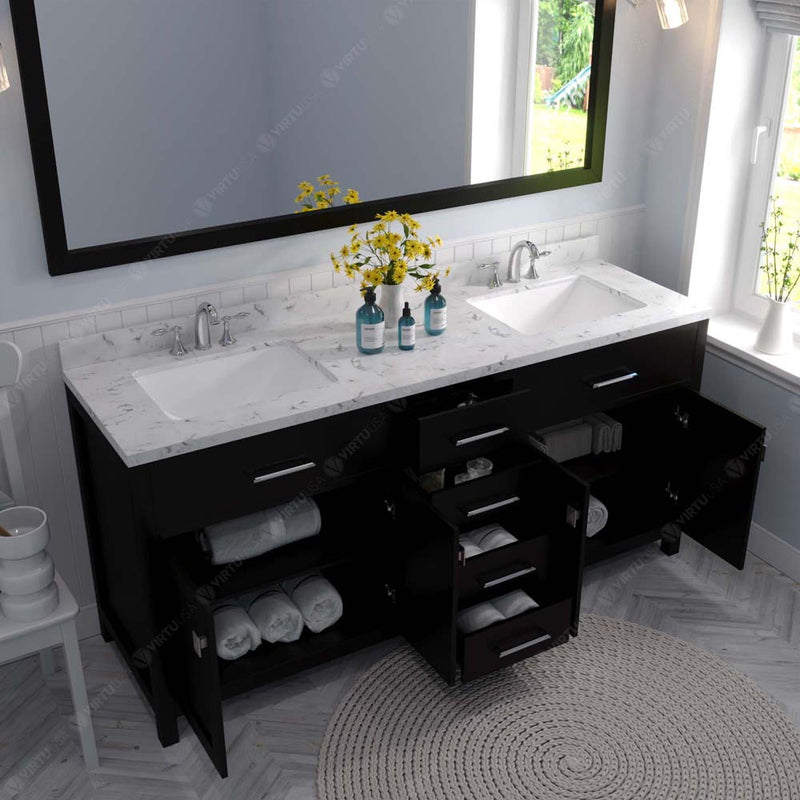 Modern Fittings Caroline 72" Double Bath Vanity with Cultured Marble Quartz Top and Square Sinks Faucets