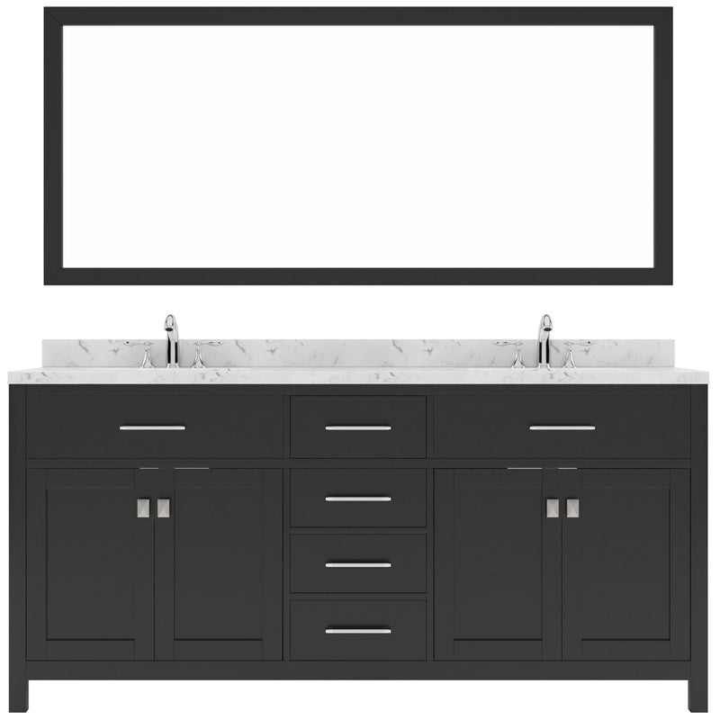 Modern Fittings Caroline 72" Double Bath Vanity with Cultured Marble Quartz Top and Square Sinks Faucets