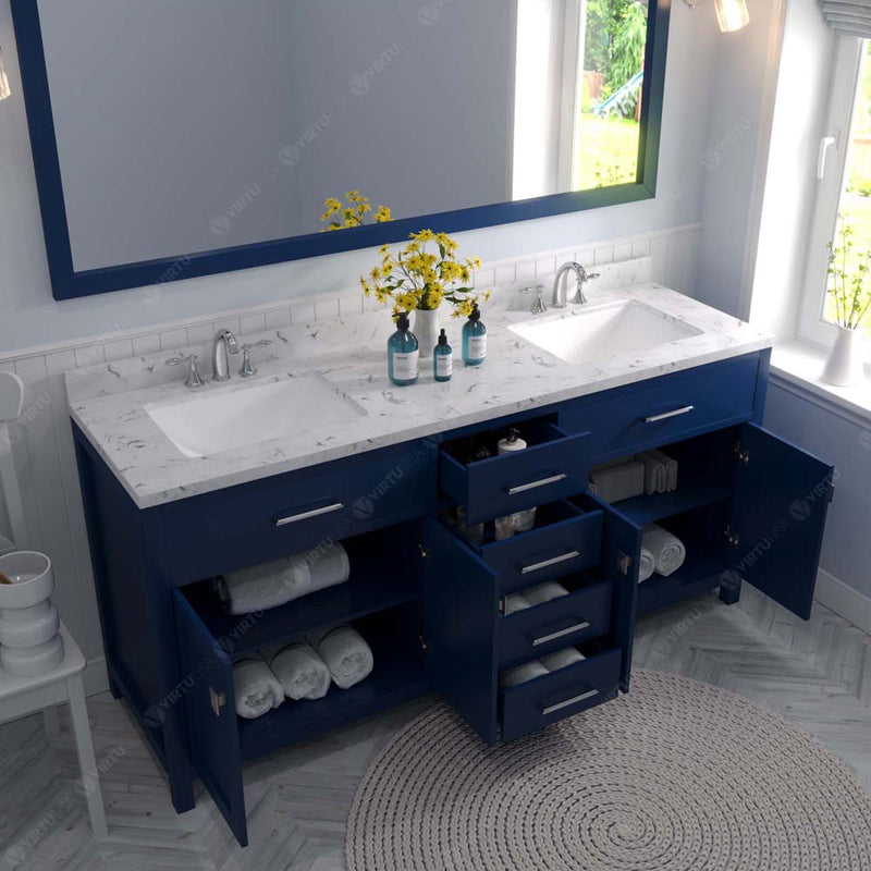 Modern Fittings Caroline 72" Double Bath Vanity with Cultured Marble Quartz Top and Square Sinks Faucets