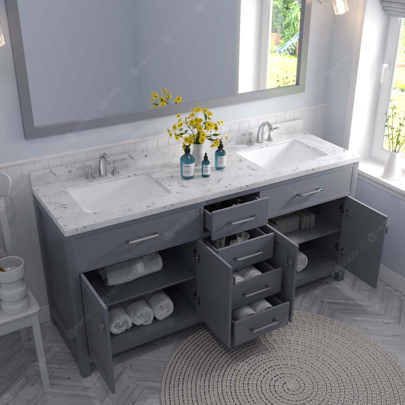 Modern Fittings Caroline 72" Double Bath Vanity with Cultured Marble Quartz Top and Square Sinks