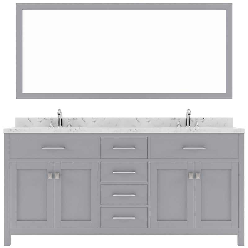 Modern Fittings Caroline 72" Double Bath Vanity with Cultured Marble Quartz Top and Square Sinks Faucets