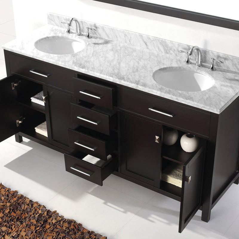 Modern Fittings Caroline 72" Double Bath Vanity with Marble Top and Round Sinks Faucets