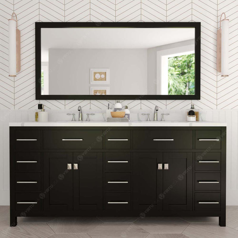 Modern Fittings Caroline Parkway 72" Double Bath Vanity with Calacatta Quartz Top and Round Sinks Faucets