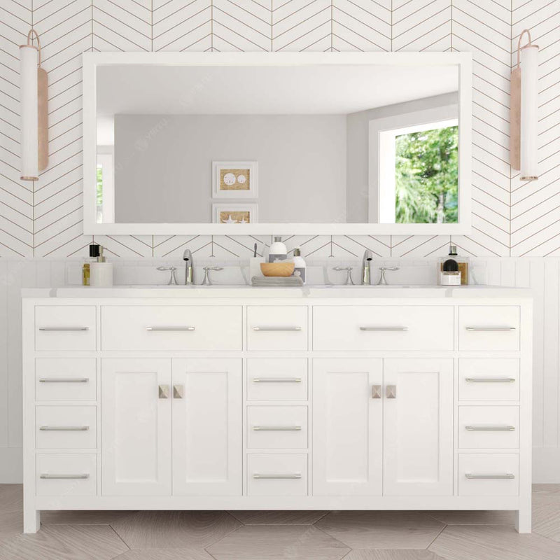 Modern Fittings Caroline Parkway 72" Double Bath Vanity with Calacatta Quartz Top and Round Sinks Faucets