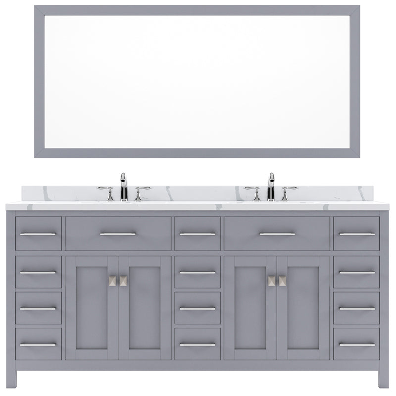 Modern Fittings Caroline Parkway 72" Double Bath Vanity with Calacatta Quartz Top and Square Sinks Faucets