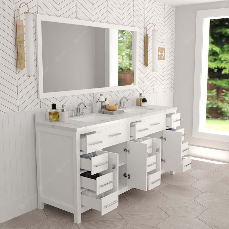 Modern Fittings Caroline Parkway 72" Double Bath Vanity with Calacatta Quartz Top and Square Sinks