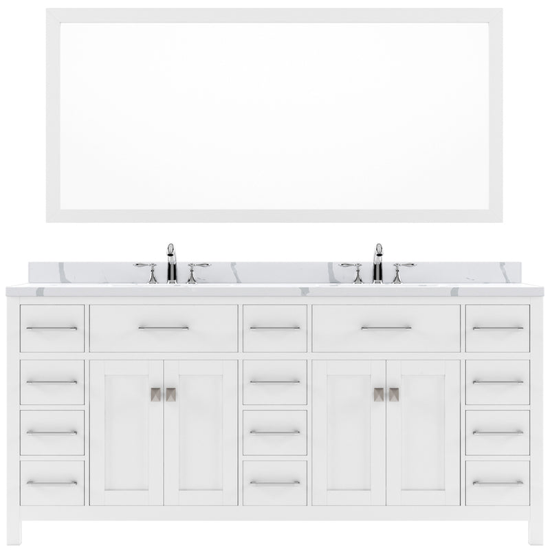 Modern Fittings Caroline Parkway 72" Double Bath Vanity with Calacatta Quartz Top and Square Sinks Faucets