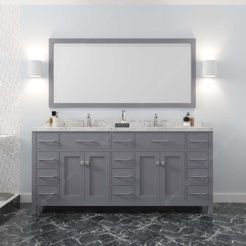 Modern Fittings Caroline Parkway 72" Double Bath Vanity with Cultured Marble Quartz Top and Round Sinks Faucets