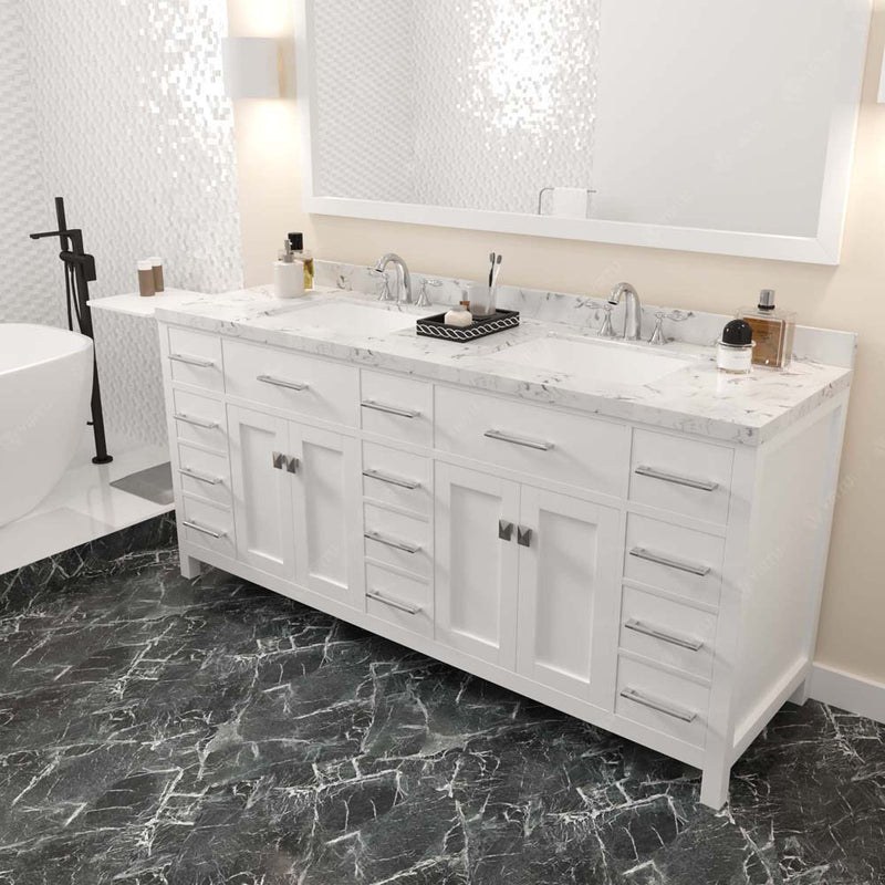 Modern Fittings Caroline Parkway 72" Double Bath Vanity with Cultured Marble Quartz Top and Square Sinks Faucets