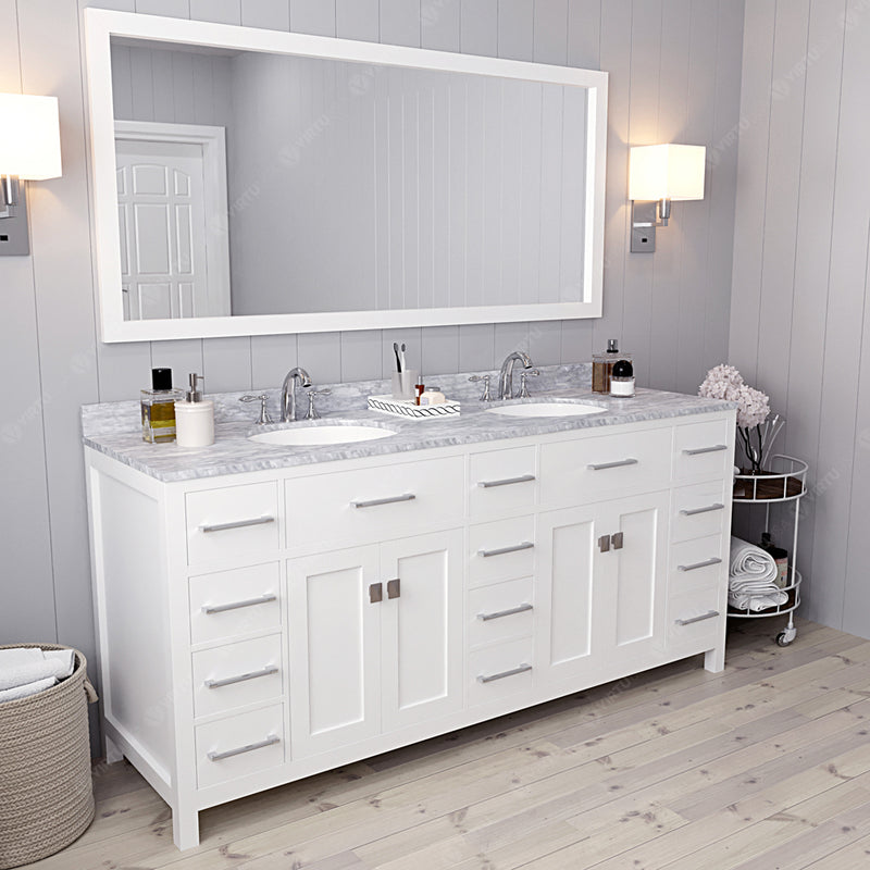 Modern Fittings Caroline Parkway 72" Double Bath Vanity with Marble Top and Round Sinks Faucets