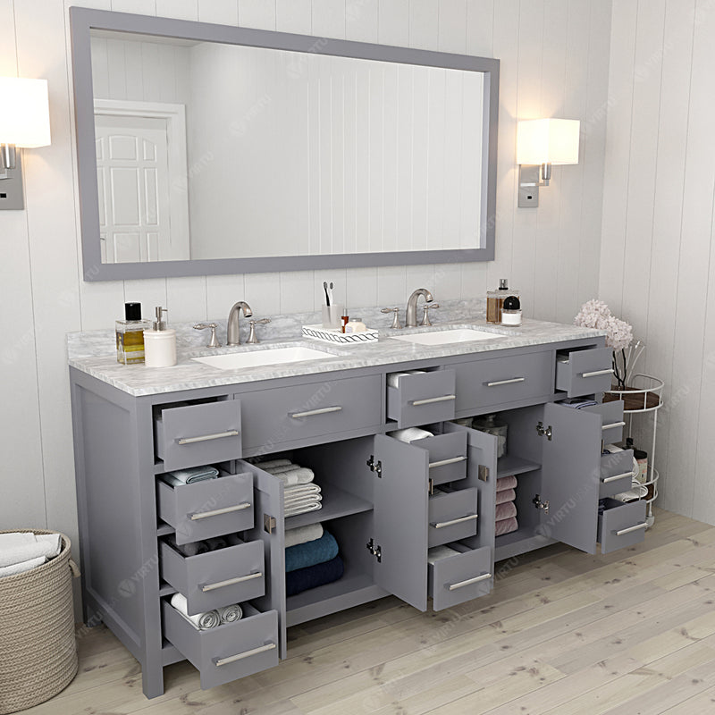 Modern Fittings Caroline Parkway 72" Double Bath Vanity with Marble Top and Square Sinks Faucets