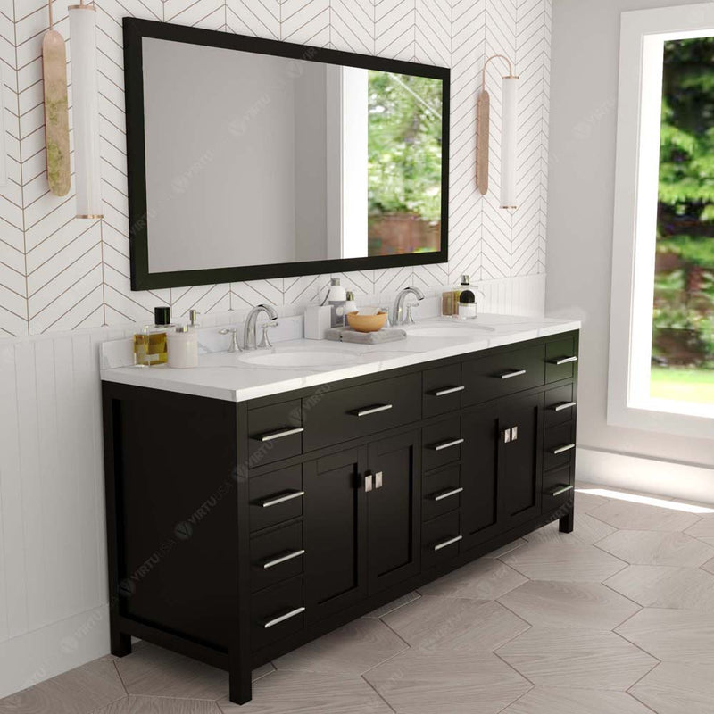 Modern Fittings Caroline Parkway 78" Double Bath Vanity with Calacatta Quartz Top and Round Sinks Faucets