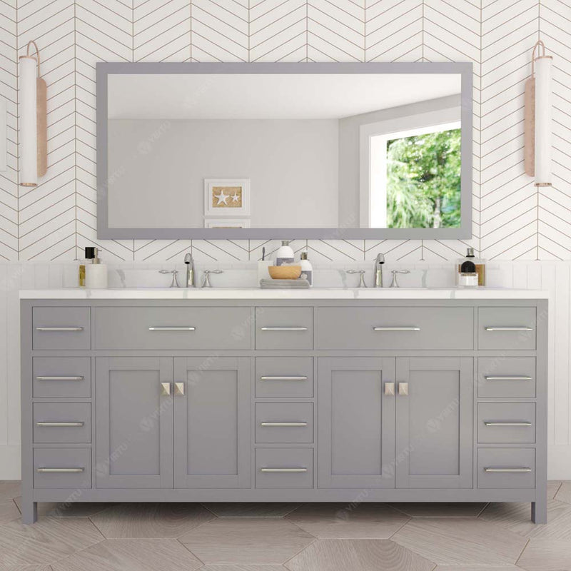 Modern Fittings Caroline Parkway 78" Double Bath Vanity with Calacatta Quartz Top and Square Sinks Faucets