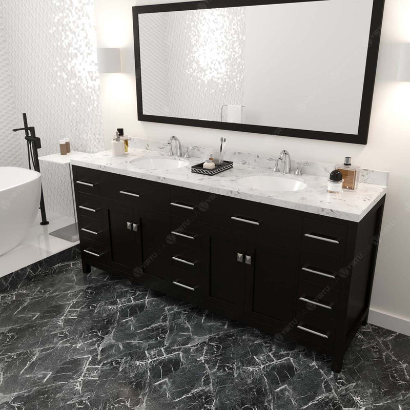 Modern Fittings Caroline Parkway 78" Double Bath Vanity with Cultured Marble Quartz Top and Round Sinks Faucets