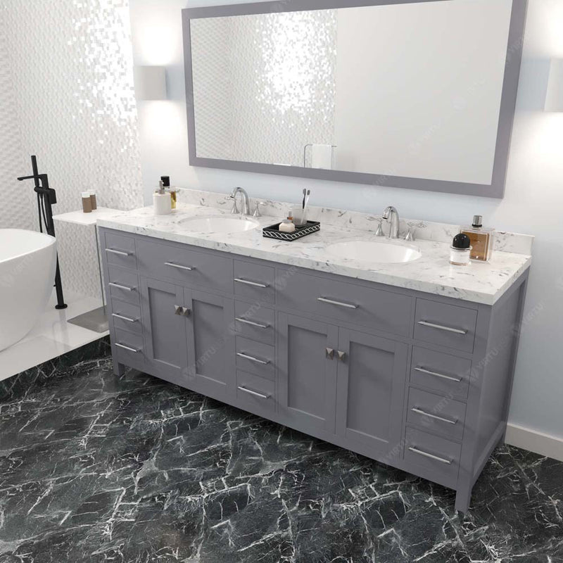 Modern Fittings Caroline Parkway 78" Double Bath Vanity with Cultured Marble Quartz Top and Round Sinks Faucets