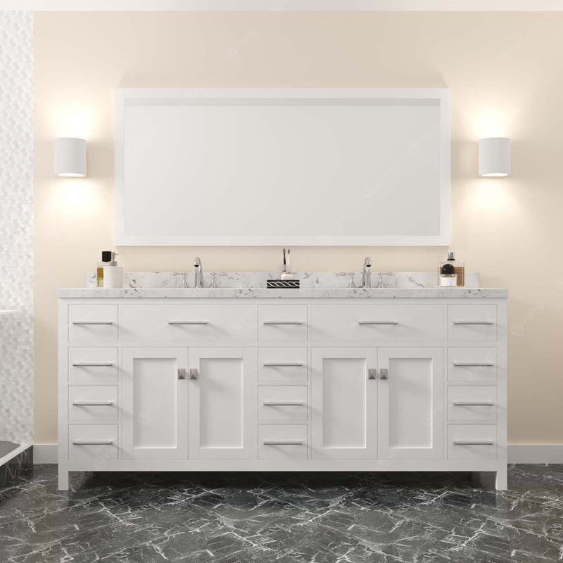 Modern Fittings Caroline Parkway 78" Double Bath Vanity with Cultured Marble Quartz Top and Round Sinks Faucets