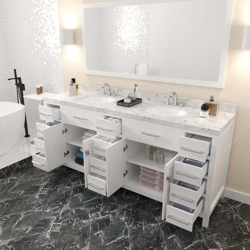 Modern Fittings Caroline Parkway 78" Double Bath Vanity with Cultured Marble Quartz Top and Round Sinks Faucets