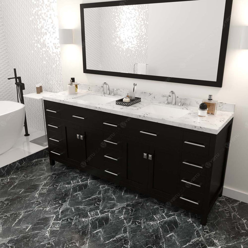 Modern Fittings Caroline Parkway 78" Double Bath Vanity with Cultured Marble Quartz Top and Square Sinks Faucets