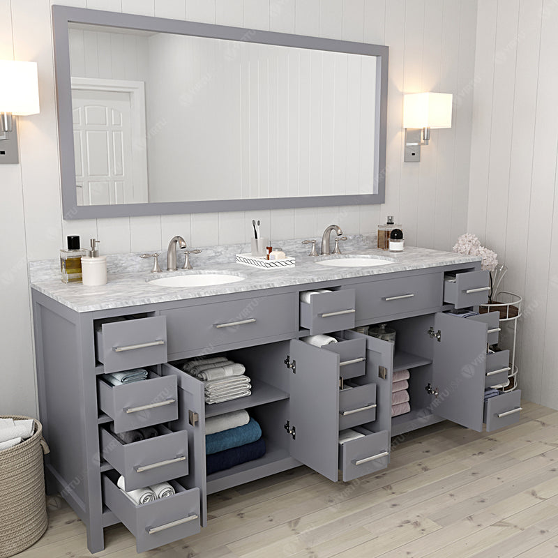 Modern Fittings Caroline Parkway 78" Double Bath Vanity with Marble Top and Round Sinks Faucets