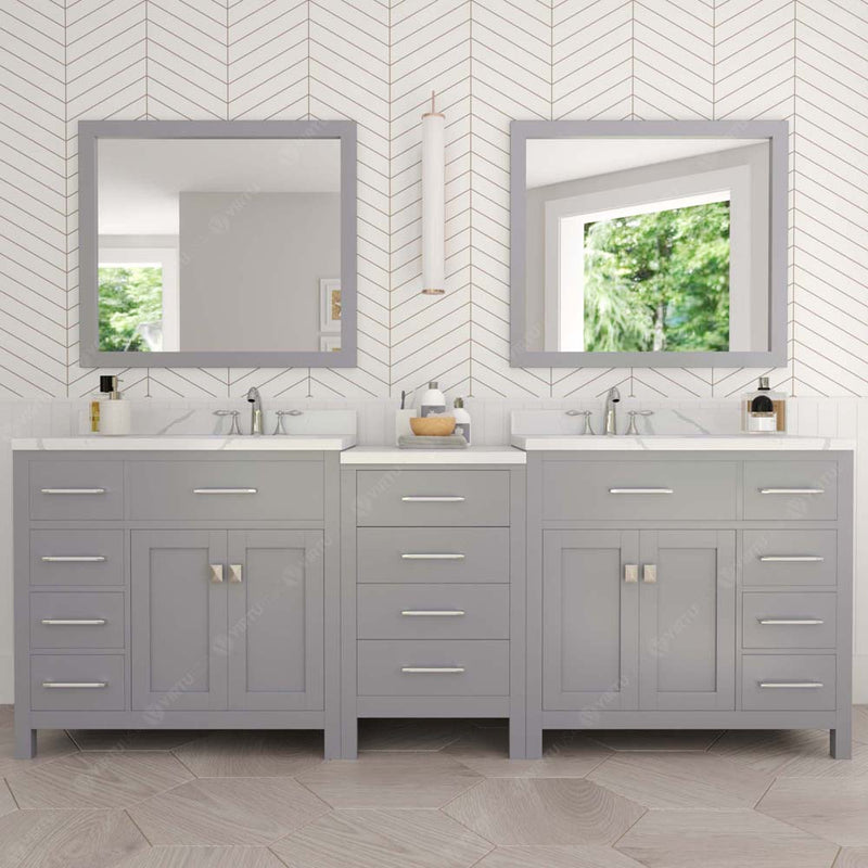 Modern Fittings Caroline Parkway 93" Double Bath Vanity with Calacatta Quartz Top and Square Sinks Faucets